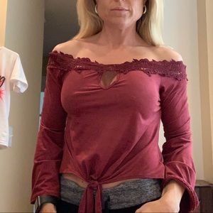 Burgundy sexy top suede feeling